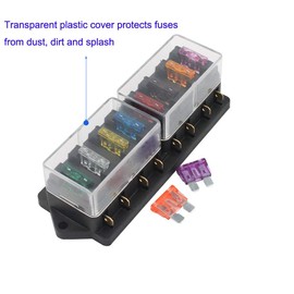 Gebildet 8 Way Car Standard Blade Fuse Holder Box (Apply to 1~40 AMP), with 10pcs Free Blade Fuse (3A/5A/7.5A/10A/15A/20A/25A/30A/35A/40A), Auto Fuse Block for Car/Boat/Marine/Trike