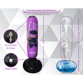 Punching Bag for Kids - 5' 3" Tall and Stable - Ninja Inflatable Punching Bag Combo Kit with Kids Boxing Gloves, a Pump and Repair Kit. Boxing Bag for Immediate Bounce Back (Purple Baby Ninja)