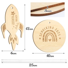 BOFUNX 2 Pieces School Cone Pendant Wooden Sugar Bag Wooden Pendant Name Tag Gift Tag School Cone Sugar Bag Decoration First Day of School Decoration