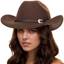 UTOWO Men-Women Rodeo Felt-Cowboy-Hat with Western-Belt-Decor Vintage Outback-Cowgirl-Hat Country-Gus Fedora-Cap Size:M/L
