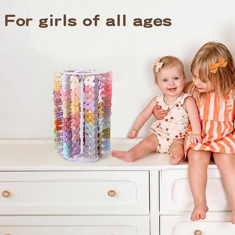 Bow Organizer for Girls,Rotating Bow Holder Baby Hair Clip Storage