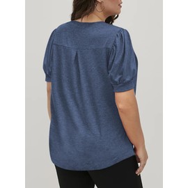 Eytino Womens Plus Size Tee Shirts Casual V Neck Puff Short Sleeve Summer Loose Blouse Tops,4X Navy Blue