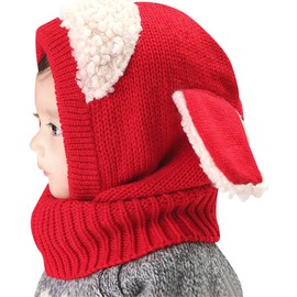 Baby Girls Boys Winter Hat Scarf Earflap Hood Scarves Skull Caps, Red One Size