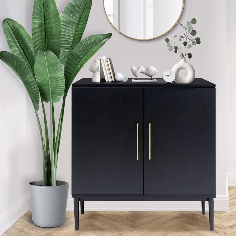 Vrullu Modern Storage Cabinet, Free Standing Buffet Cabinet, Black Sideboard