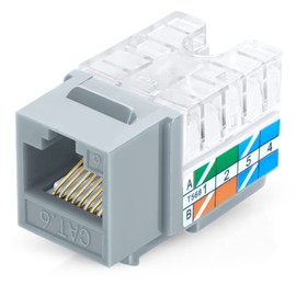 Everest Media Solutions 90° Angled CAT6 Keystone Jack in Grey - Slim Profile RJ45 Ethernet Connector - Compatible with 90° Angled Speed Termination Tool - easyJACK (B094WB91H3) - 10-Pack