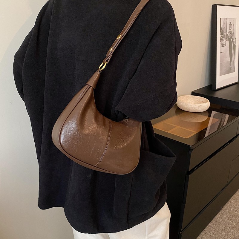 Small Hobo Bags for Women Retro Crescent Coffee Shoulder Purse