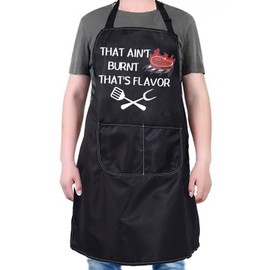 PXTIDY BBQ Apron Funny Grill Apron That Ain't Burnt That's Flavor Novelty Kitchen Cooking Grilling Chef Aprons for Men