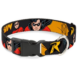Buckle-Down Cat Collar Breakaway Robin Red Black Poses Gray 8 to 12 Inches 0.5 Inch Wide