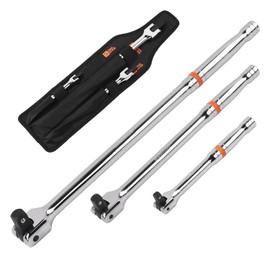 HORUSDY 3-Piece Breaker Bar Set with 180° Rotatable Head, 1/4'', 3/8'' and 1/2'' Drive, Heavy Duty Breaker Bars with Chrome Vanadium Steel 6'', 10'', 15'' Length