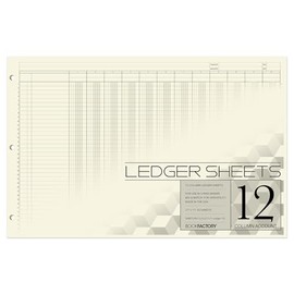BookFactory Ledger Sheets/Large 12 Column Accounting Ledger Columnar (Twelve Columns) Loose Leaf Paper - 17'' x 11'', 50 Pages, Loose Leaf, 3 Hole Punched (Made in USA)