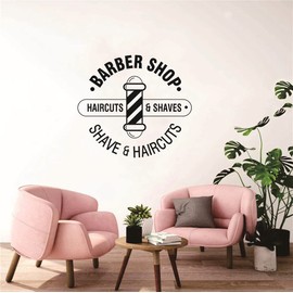 16x16inch Barber Shop Wall Decor Sticker Hair Salon Logo Wall Door Sticker Art Vinyl Window Decal AFN136 (Black)