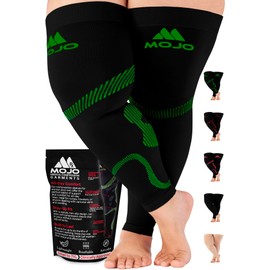 Mojo Compression Thigh High Socks for Women & Men 20-30mmHg - Plus Size Opaque Compression Stockings for Varicose Veins Circulation, Swelling, Arthritis - Black/Green, 7X-Large - A609BG10
