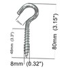 M8 Screw-in Hooks Large Heavy Duty Cup Hooks Screw in