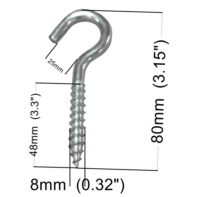 M8 Screw-in Hooks Large Heavy Duty Cup Hooks Screw in