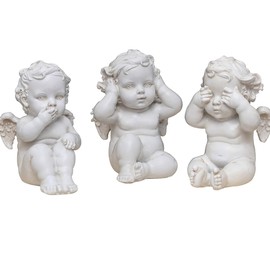 Realideas Set of 3 Baby Angel Figurines: Cherub Statues, Hear No Evil, See No Evil, Wings Angel Home Decor