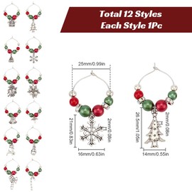 SUNNYCLUE 1 Box 12Pcs Christmas Glass Charms Wine Markers Charms Metal Alloy Winter Holiday Snowman Drink Charms Identifiers Tags Bulk for Stem Glasses Wine Tasting Gathering Gift Party Decor Supplies