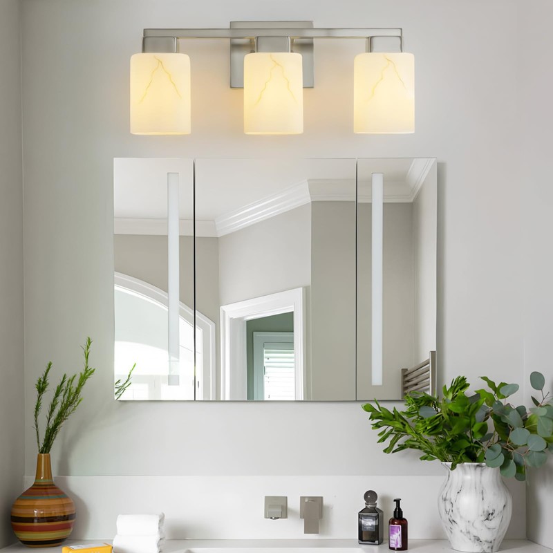 Mieloxiy 3-Light Square Bathroom Light Fixture, Brushed Nickel Modern Vanity