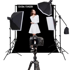 Black Backdrop, 1.5×2m/5x6.5ft Photo Backdrop Black, Collapsible Cloth Background for Photography, Photoshoot Backdrop for Photo Video Studio, with 4 Wall Hook