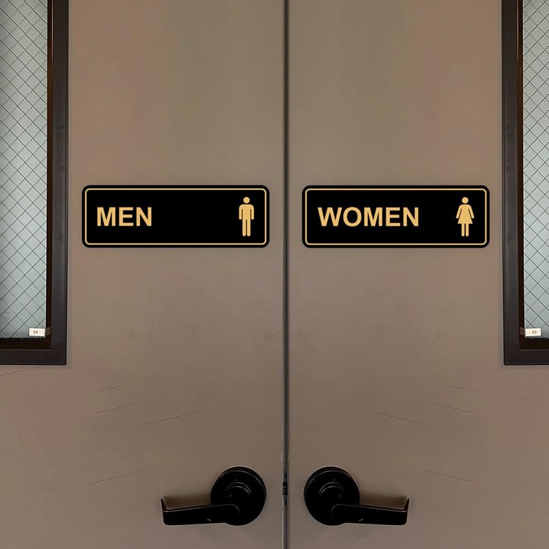 Letrero de baño estándar para hombres y mujeres, azul, pequeño,
