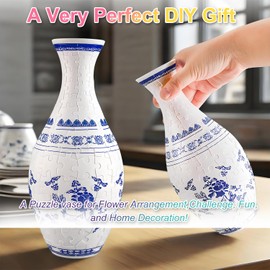 3D Vase Puzzle for Adults, 160 Pieces Puzzle Flower Vase Similar to Blue and White Porcelain ABS DIY Toy Flower Arrangements Home Decoration House Warming Gift for Adults (Blue&White) (Blue&White)