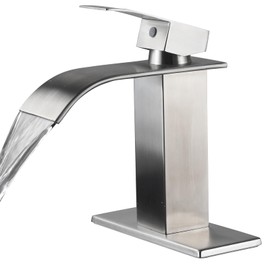 Bathroom Faucet, 1 or 3 Hole Faucet Brushed Nickel Modern Bathroom Faucet, Waterfall Spout Faucet for Bathroom Sink, Single Handle Vanity Sink, Rv Lavatory Washbasin Faucet with Deck Plate & Hose