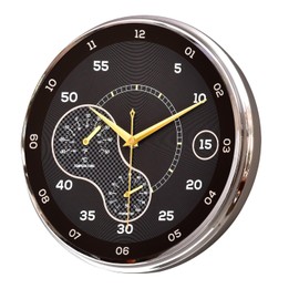 MOLEIHAO Modern Decorative Wall Clock with Temperature and Humidity Silent Non Ticking Battery Operated Industrial Silver Black Quartz Clock for Living Room Decor 12.2 Inch