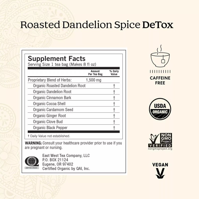 Yogi Tea Organic Roasted Dandelion Spice Detox 16 Ct
