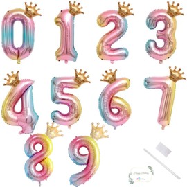 DONKA Balloons, Aluminum Balloons, Birthday Balloons, Numbers 0 to 9, Large, Birthday, Celebration, Happy Birthday, Decoration, Anniversary, Party (Number 7, Rainbow)