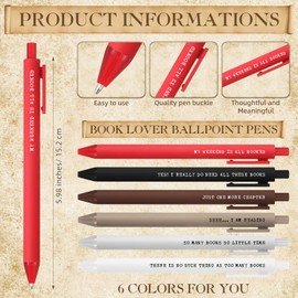 Sayglossy 10 Sets Book Lovers Gift Book Club Ballpoint Pens with Notebooks 6 Styles Library Reading Notebook with Organza Bag Reading Club Gift Ideas for Women