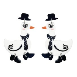 Cute Acrylic Animal Drop Earrings Colorful Boots Chicken Hen Dinosaur Lovely Panda with Bamboos Funny Animal Dangle Earrings For Women Christams Birthday Gift-Goose