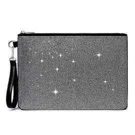 ER.Roulour Evening Bag for Women Rhinestone Crystal Envelope Clutch Purses Square Handbags for Party Wedding Cocktail Prom (Black-silver)