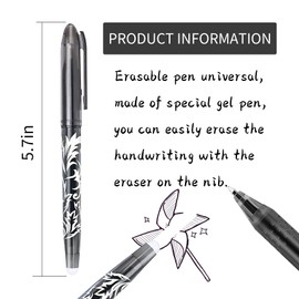 8pcs Erasable Pens Black Friction Pen, 0.7mm Rub Out Pens Eraser Pen, Erasable Gel Pens with Rubber on the End for Kids Adults School Work Paperwork Stationary