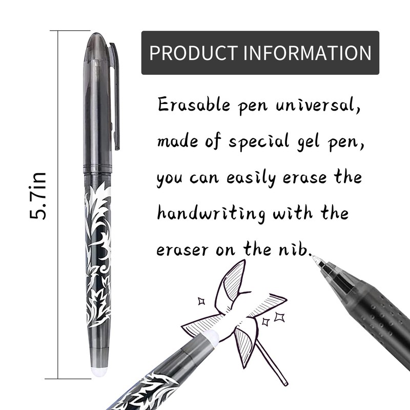 8pcs Erasable Pens Black Friction Pen, 0.7mm Rub Out Pens