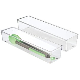 iDesign Linus Kitchen Drawer Organizer for Silverware, Spatulas, Cutlery, Gadgets, Office Supplies, Cosmetics, 4" x 16" x 3", Set of 2, Clear