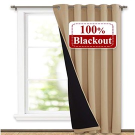 NICETOWN Thermal Insulated 100% Blackout Curtains, Noise Reducing Performance Slider Curtain Panel with Black Lining, Full Light Blocking Patio Door Drapery (1 PC, 70-inch x 84-inch, Biscotti Beige)