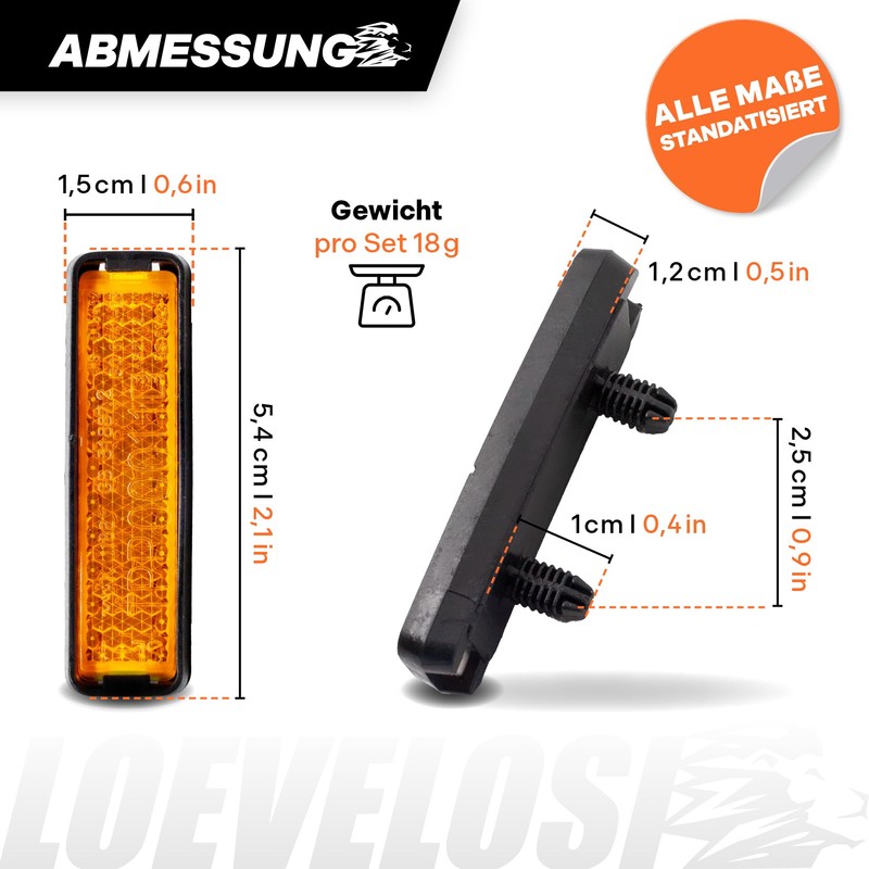 LOEVELOSI 4 x Orange Pedal Reflectors Set, StVZO-approved, Easy Assembly,