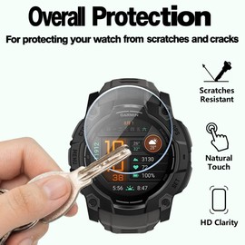 Watch Screen Protector Compatible for Garmin Instinct 3 45mm Solar Smartwatch, 9H Tempered Glass Protective Film Full Coverage and Soft TPU Protective Case (black)