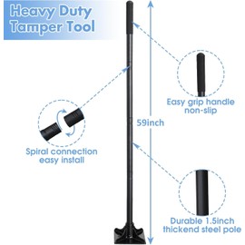 Steel Tamper 8"x8", Heavy Duty Ground Tamper Tool with 59 Inch Handle, Rubber Grip for Laborsaving Leveling Soil, Asphalt, Gravel Driveway and Dirt Compaction