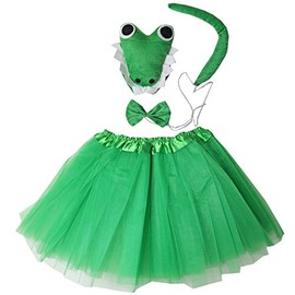 Kirei Sui Kids Animal Green Crocodil Ears Headband Bowtie Tail & Tutu Costume