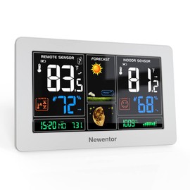 Newentor Weather Station Inside Outside Thermometers Digital Hygrometer Temperature Humidity Monitor with 100m Range Remote Sensor, Forecast Station with Adjustable Backlight, White