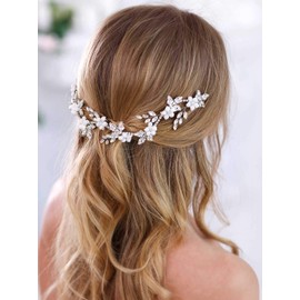 Zoestar Bride Wedding Crystal Headband Flower Bridal Hair Vine Piece Silver Wedding Hair Accessories for Women (Silver)