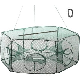 Behr Fish Bait Trap 6 Square Eel Trap Crab Trap 60 x 24 cm Foldable Small Transport Size + Free Carabiner
