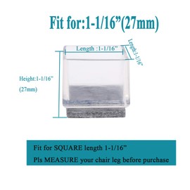 Chair Leg Floor Protectors, Furniture Felt Pads Silicone Chair Leg Caps 1 1/16" Furnigear -Square Floor Protectors for Hardware (Clear gray-20 Pack)