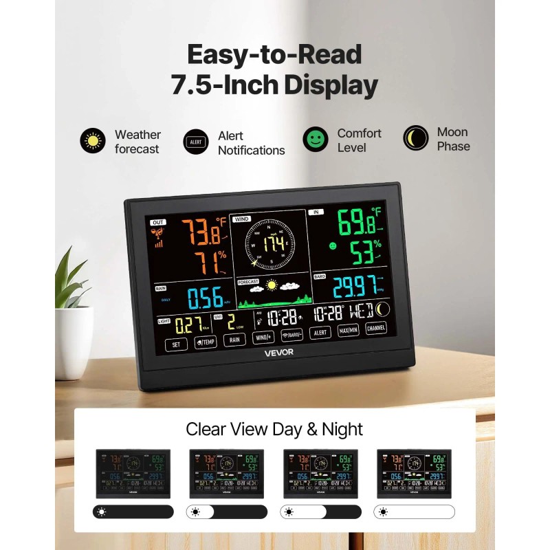 7 In 1 Wireless Weather Station Outdoor Indoor Thermometer Sensor