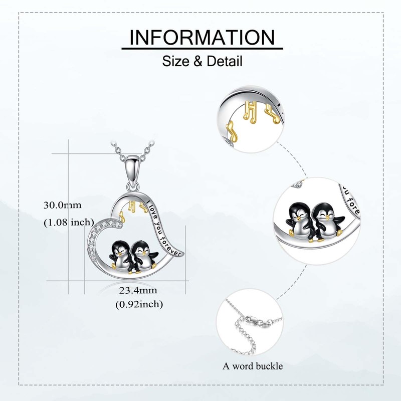 JERWLI Penguin Necklace 925 Sterling Silver Penguin Gifts Cute Animal