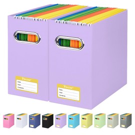 BALEINE File Organizer Box, Cardboard File Folder Organizer with Handle for Letter Size, Portable Collapsible Hanging Filing Box for Home Office Document Storage (2 Pack, Lavender)