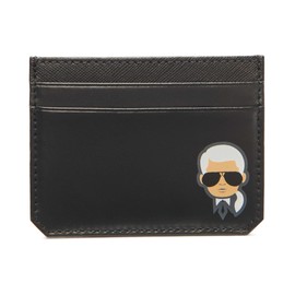 KARL LAGERFELD Paris Women's Split/Saffiano/Bubble Leather Karl Character Head Logo Slim Card Holder, Black_cha3, One Size