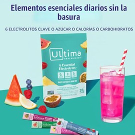 Ultima Replenisher Polvo de Electrolitos Diarios – Paquete de Variedad Tropical, 20 Sobres – Paquetes de Hidratación Sin Azúcar con 6 Electrolitos y M