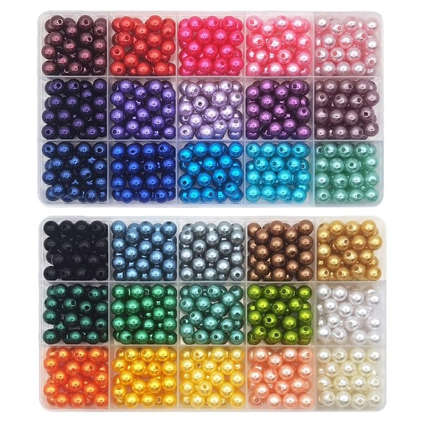 INSPIRELLE 900 pieces 8mm Pearl Beads 30 Colors Plastic Spacers