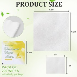 200 Pcs Deodorant Wipes Individually Wrapped, Mini Travel Size Wet Antiperspirant Wipes for Armpit, Hands, Face, Butt, Bulk Personal Cleansing Wipe for Women, Men, Homeless, Sports, Travel(Lemon)